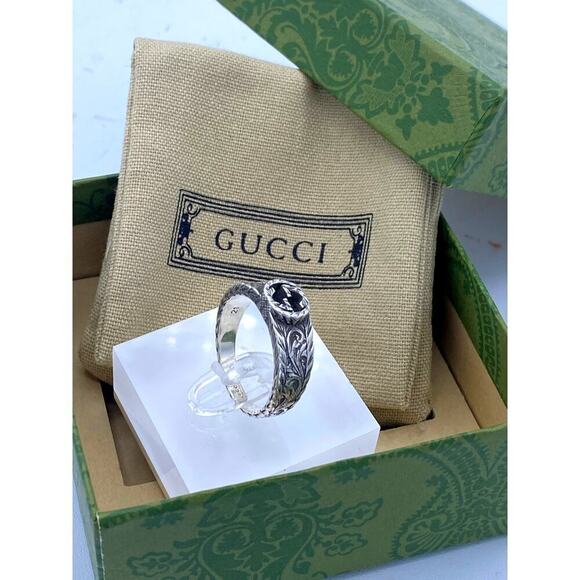 Authentic Gucci Sterling Silver GG Open Ring - Size 9.5 - Picture 2 of 8